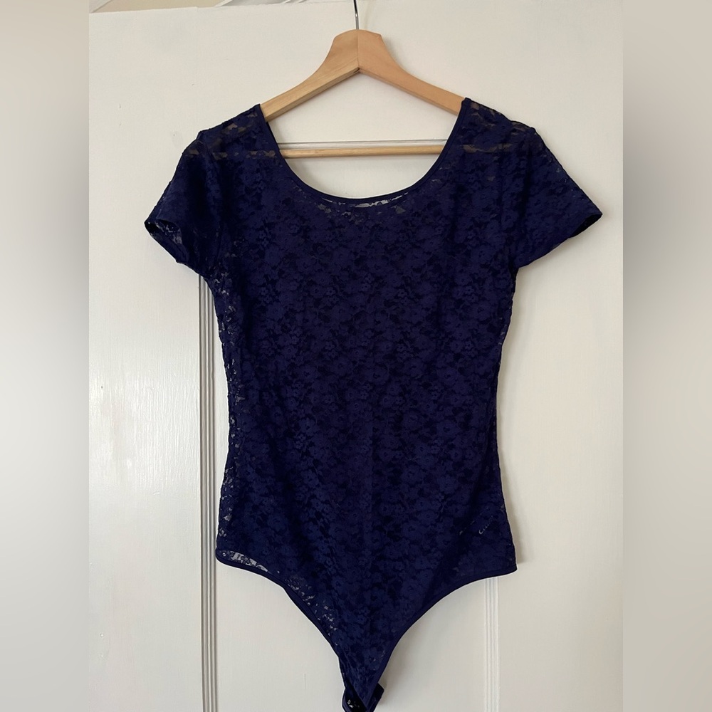 French Lace Blue sheer bodysuit